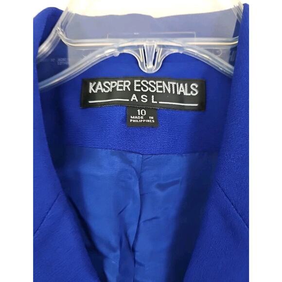 Kasper Essentials ASL~Woman Sz. 10~Royal Blue Jacket Blazer Short Sleeve Button - Picture 2 of 12